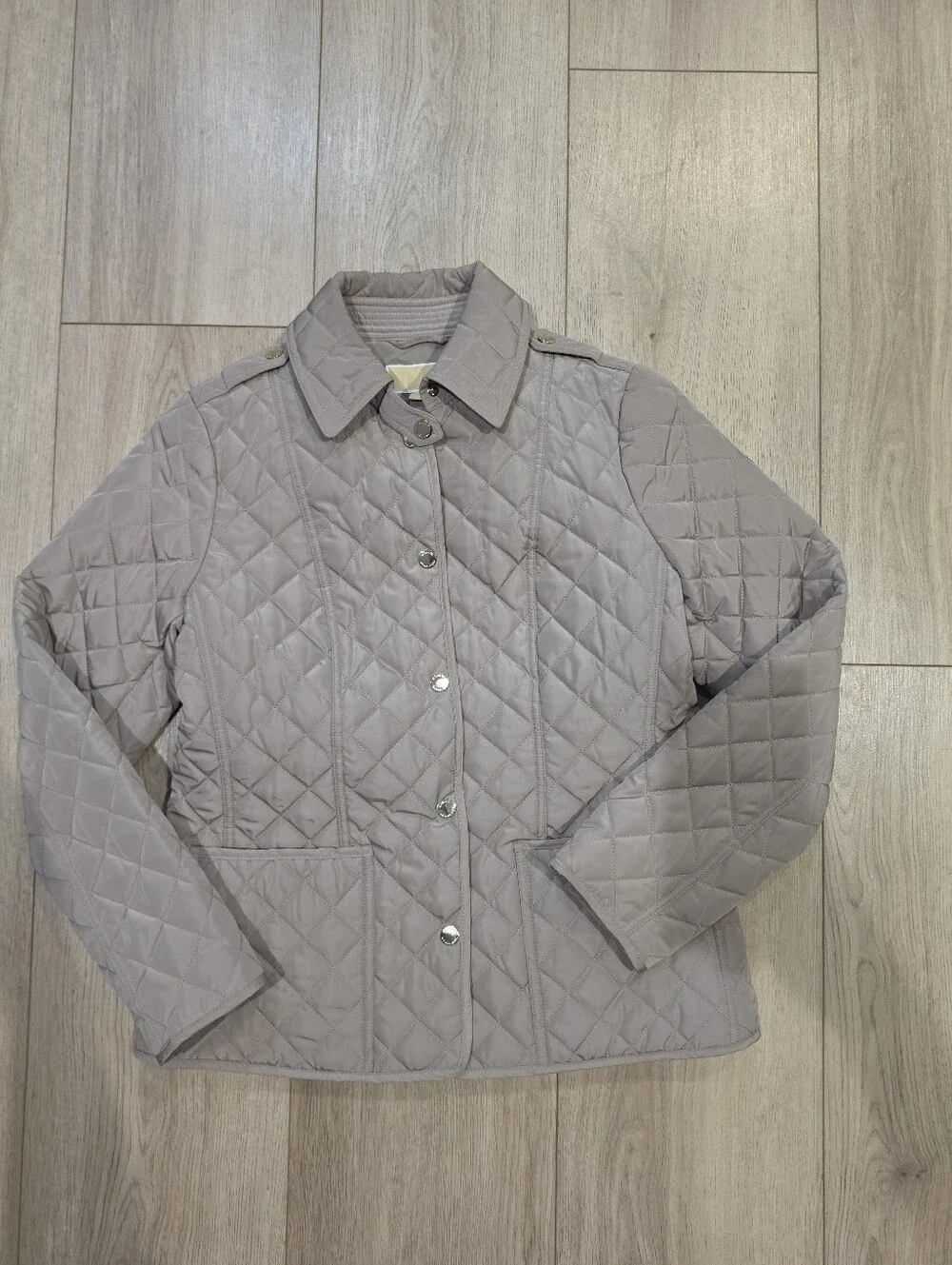 Michael Kors Quilted Puffer Jacket Women's Small Taupe Snap Zip Lightweight Coat